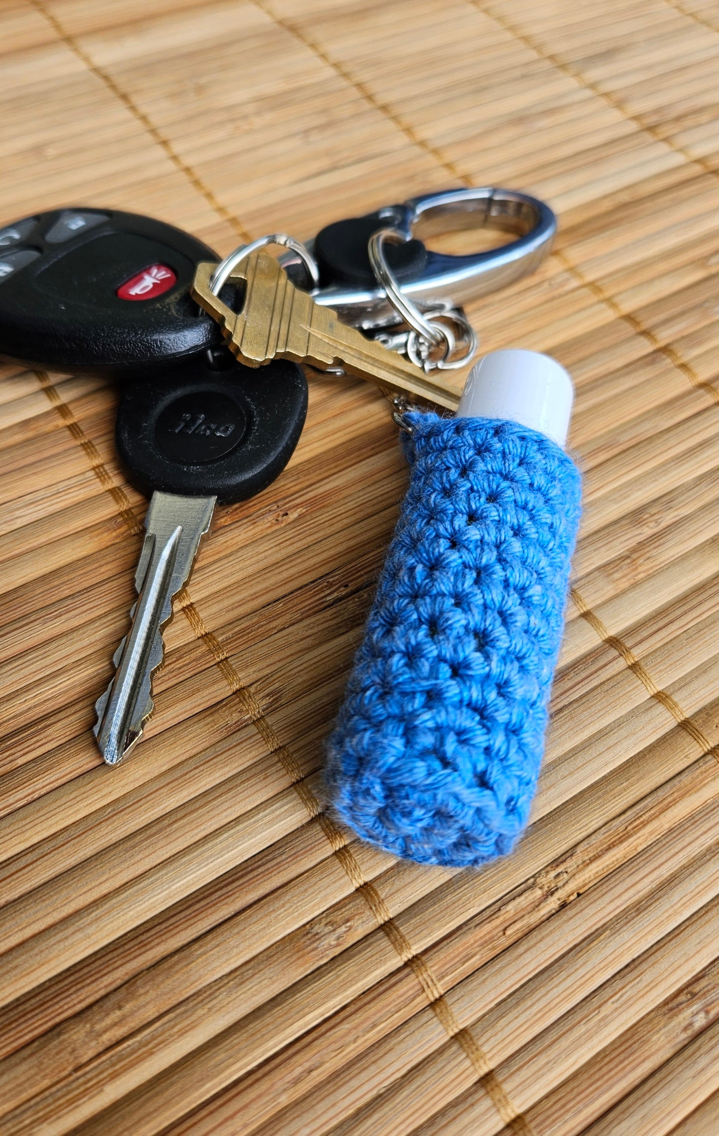 Simple Crochet Lip Balm Keychain or Bag Charm - Blue