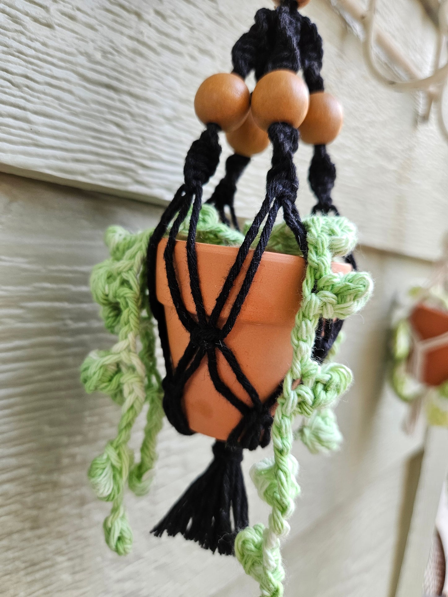 Crochet and Macrame Mini Hanging Potted Plant-Three Hounds Leather and Craft