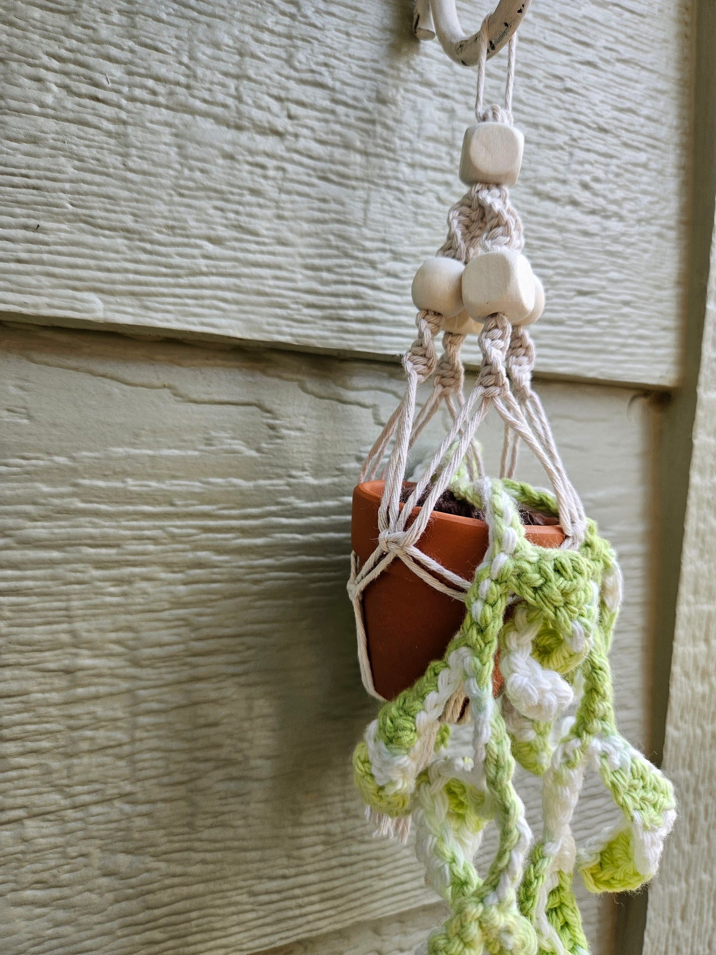 Crochet and Macrame Mini Hanging Potted Plant-Three Hounds Leather and Craft