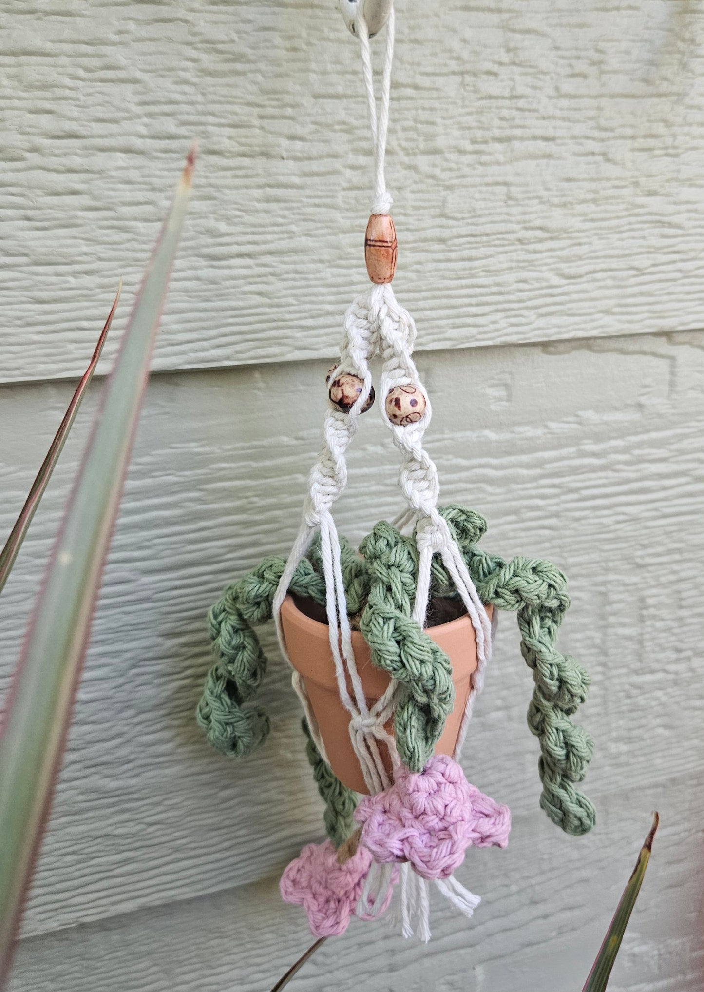 Crochet and Macrame Mini Hanging Potted Plant-Three Hounds Leather and Craft