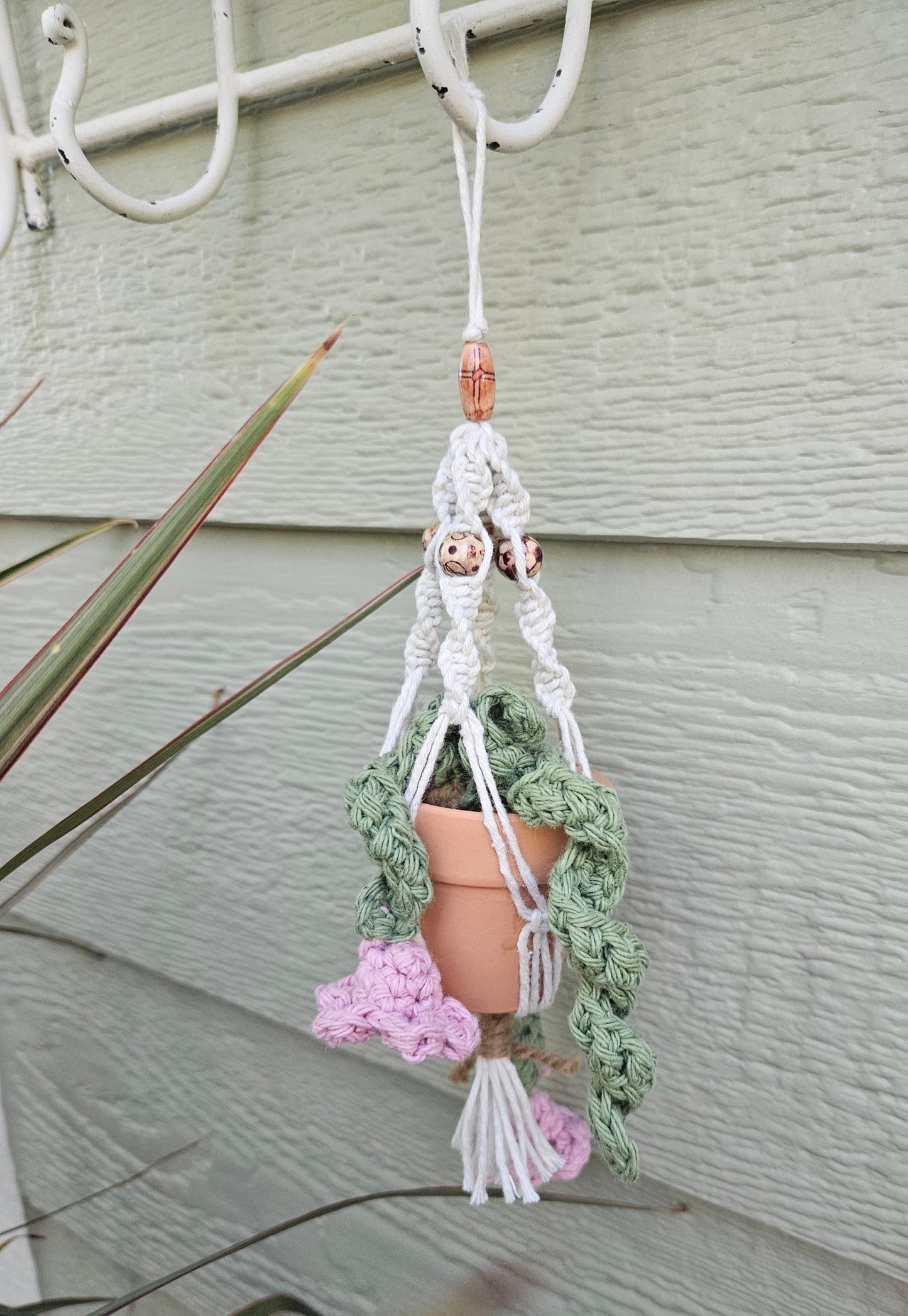 Crochet and Macrame Mini Hanging Potted Plant-Three Hounds Leather and Craft