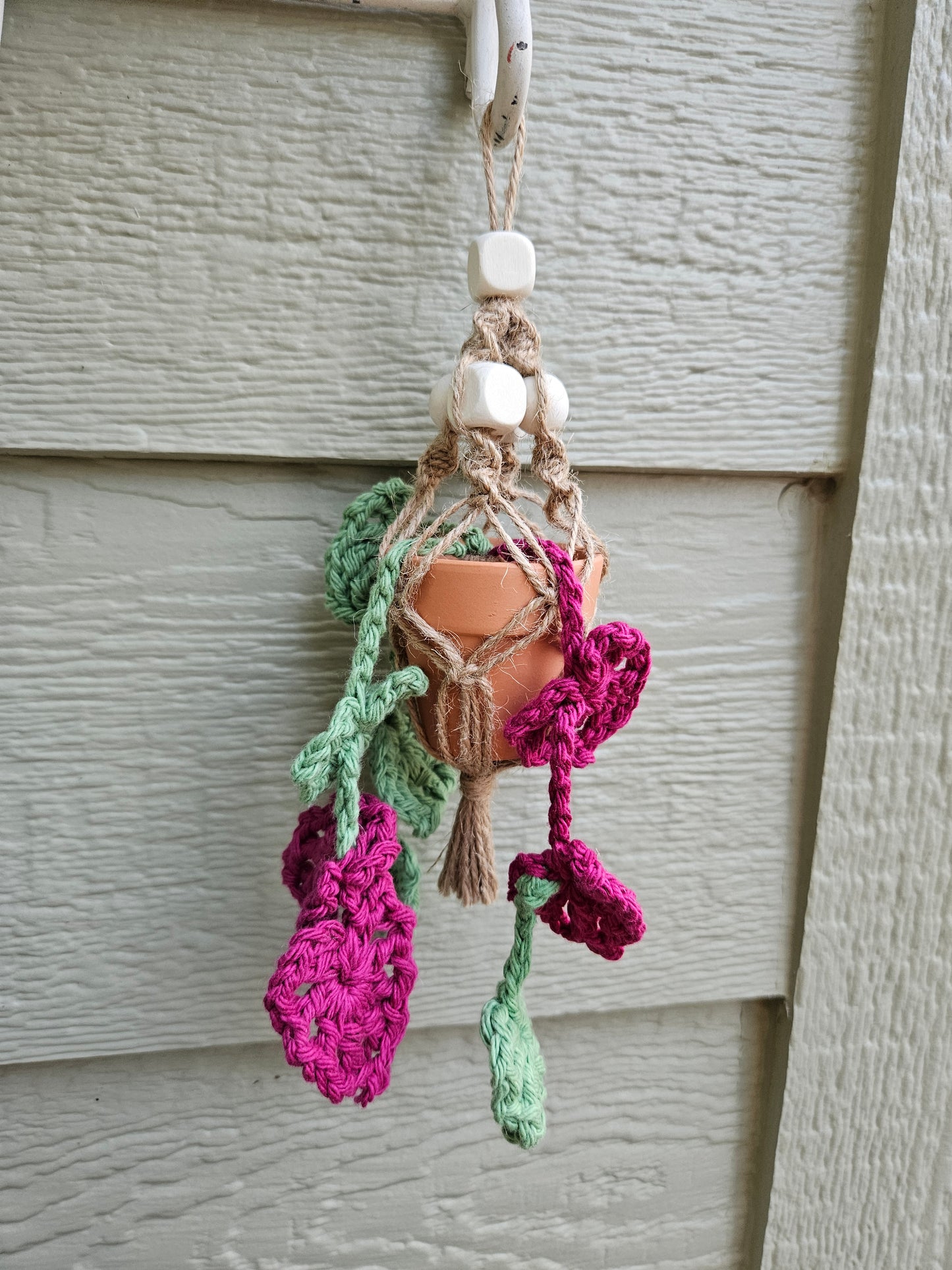 Crochet and Macrame Mini Hanging Potted Plant