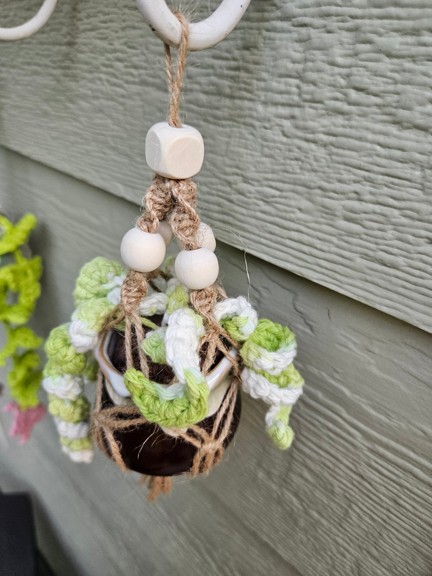 Crochet and Macrame Mini Hanging Potted Plant - Ceramic -Three Hounds Leather and Craft