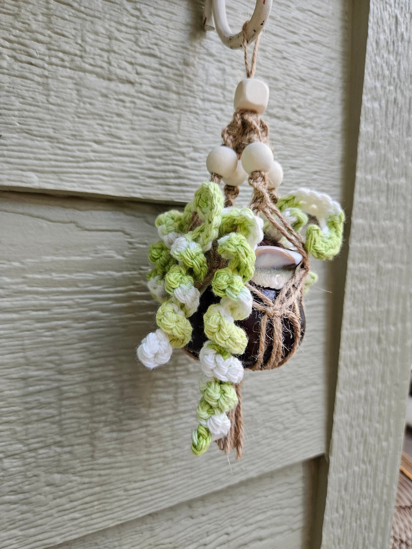 Crochet and Macrame Mini Hanging Potted Plant - Ceramic - Three Hounds Leather and Craft