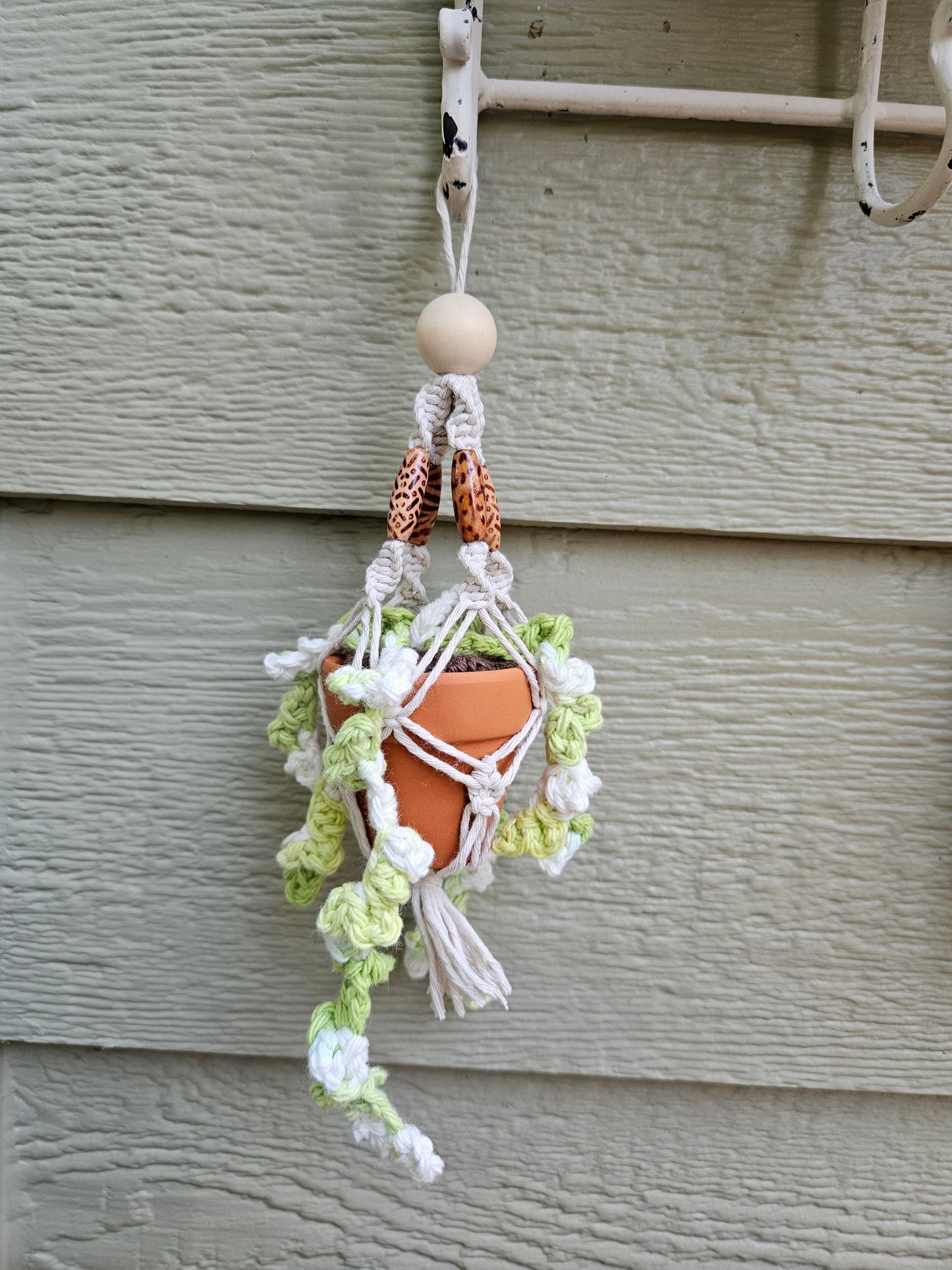 Crochet and Macrame Mini Hanging Potted Plant-Three Hounds Leather and Craft