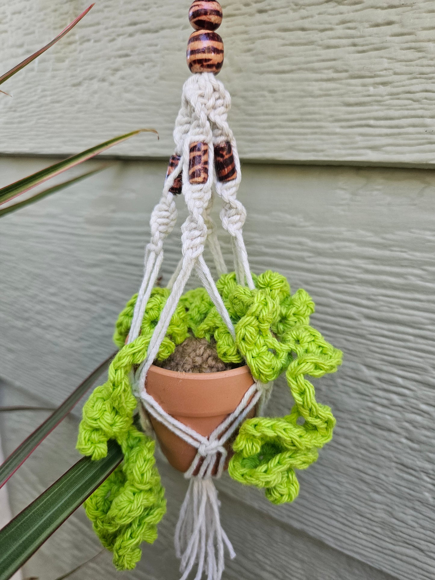 Crochet and Macrame Mini Hanging Potted Plant-Three Hounds Leather and Craft