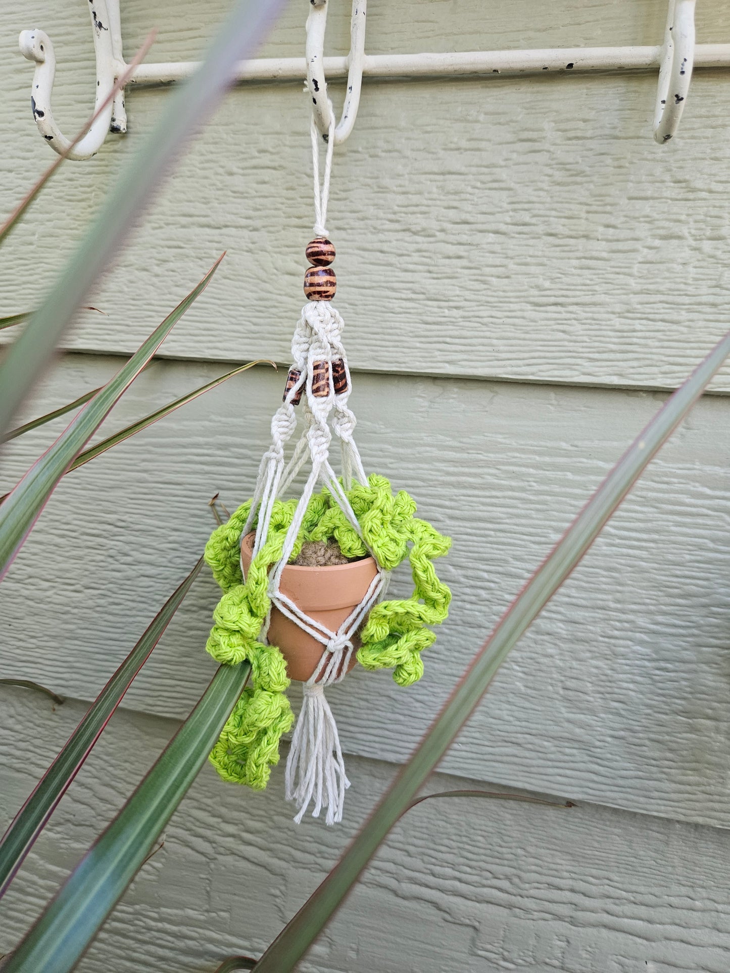 Crochet and Macrame Mini Hanging Potted Plant-Three Hounds Leather and Craft