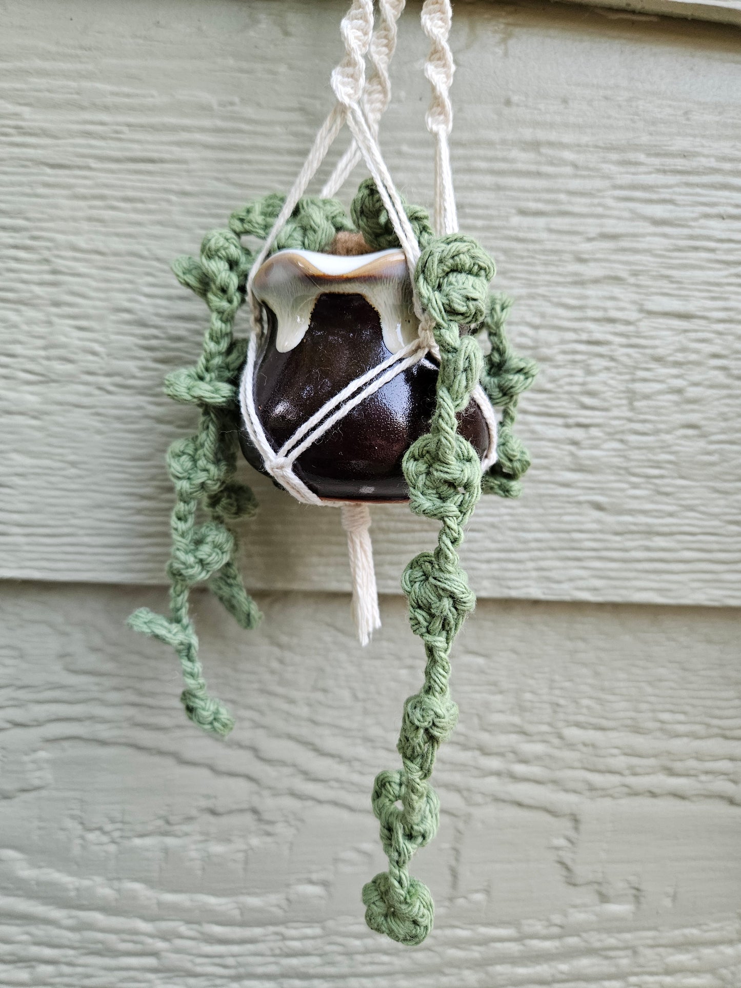 Crochet and Macrame Mini Hanging Potted Plant - Ceramic