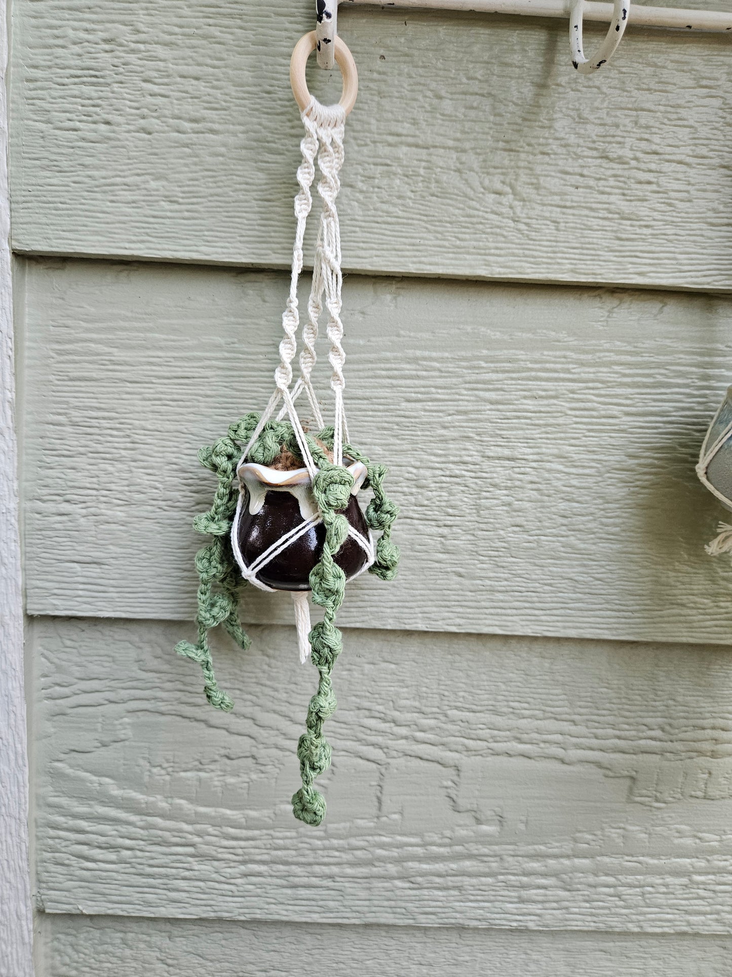 Crochet and Macrame Mini Hanging Potted Plant - Ceramic