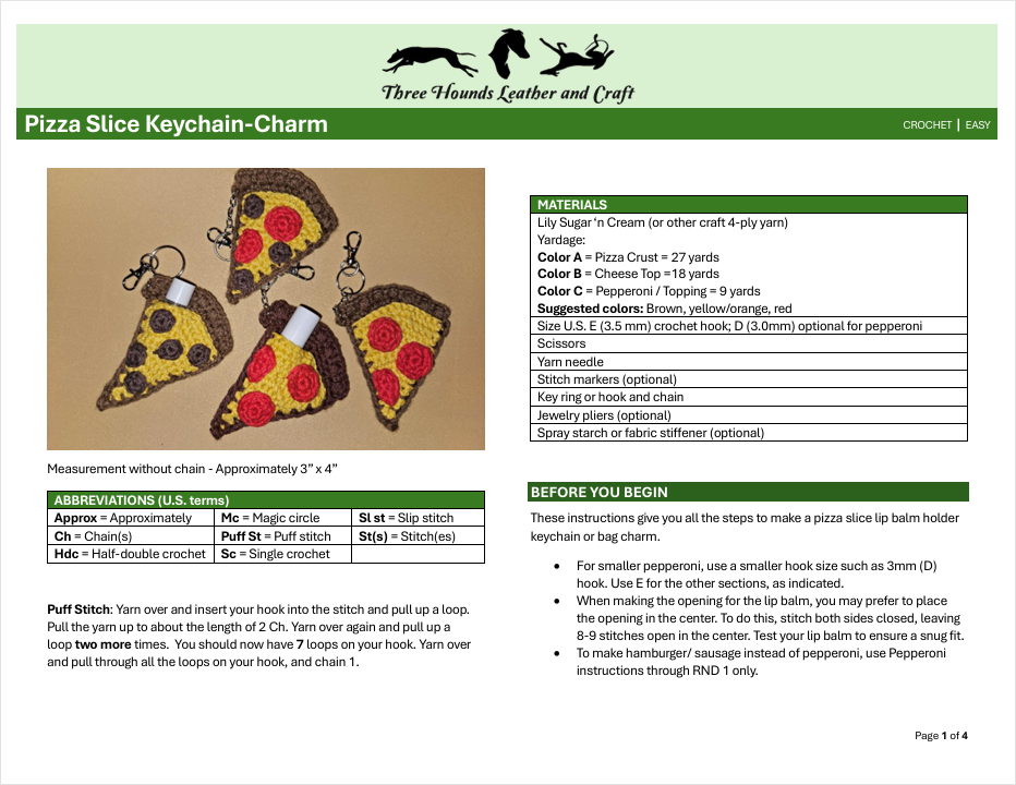 Pattern: Pizza Slice Crochet Lip Balm Keychain or Bag Charm