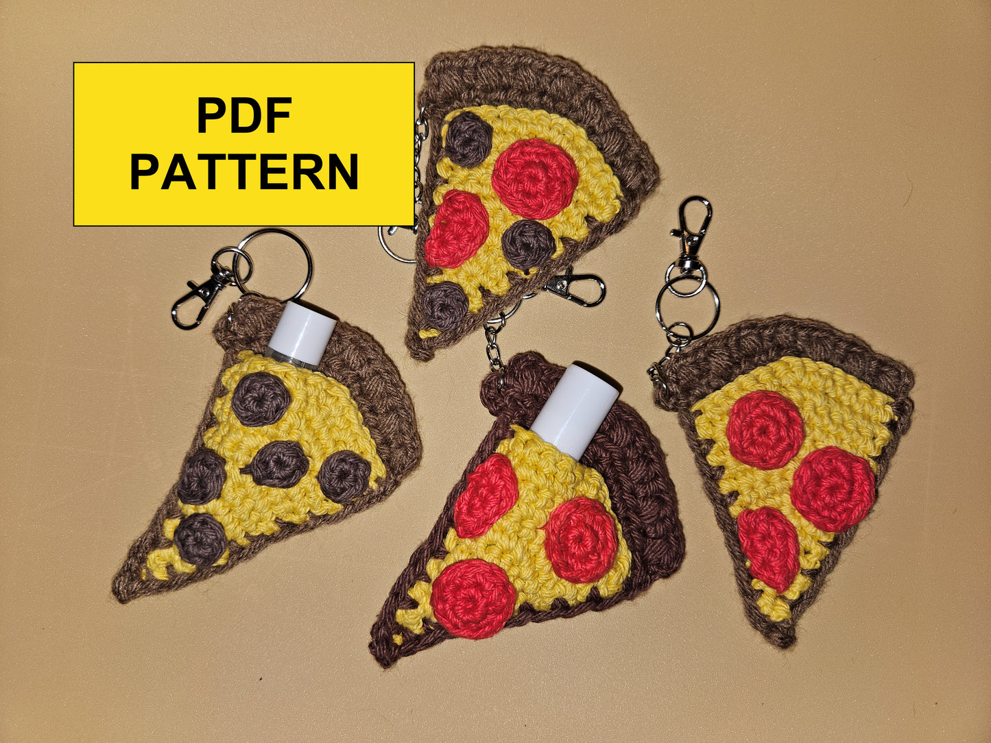 Pattern: Pizza Slice Crochet Lip Balm Keychain or Bag Charm