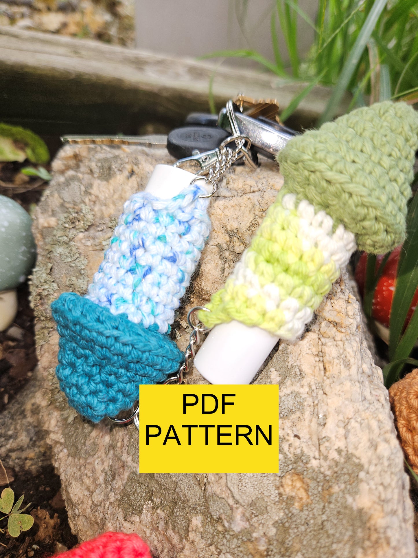 Pattern- Mushroom Crochet Lip Balm Keychain or Bag Charm