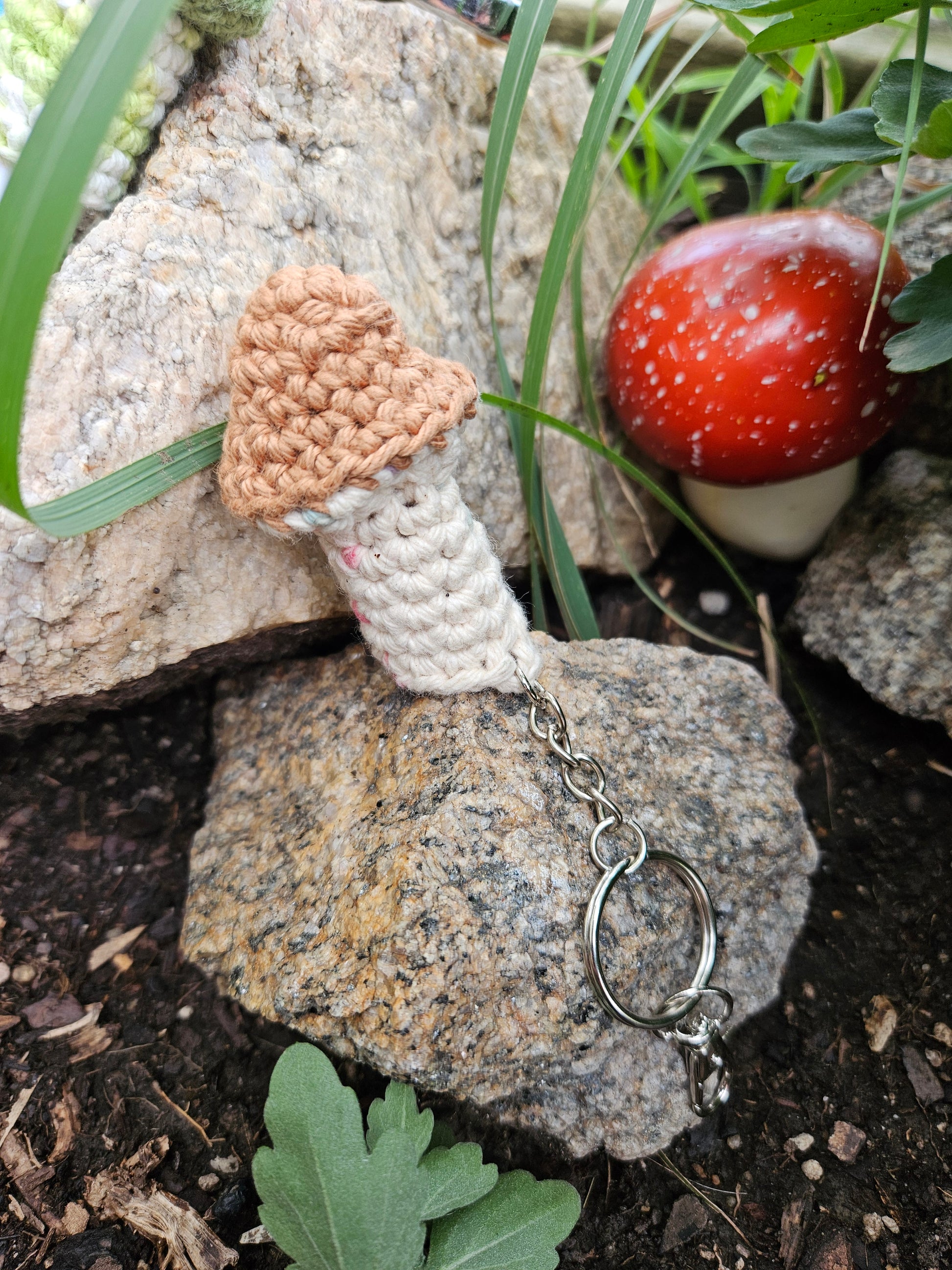 Mushroom Crochet Lip Balm Chapstick Holder Keychain or Bag Charm