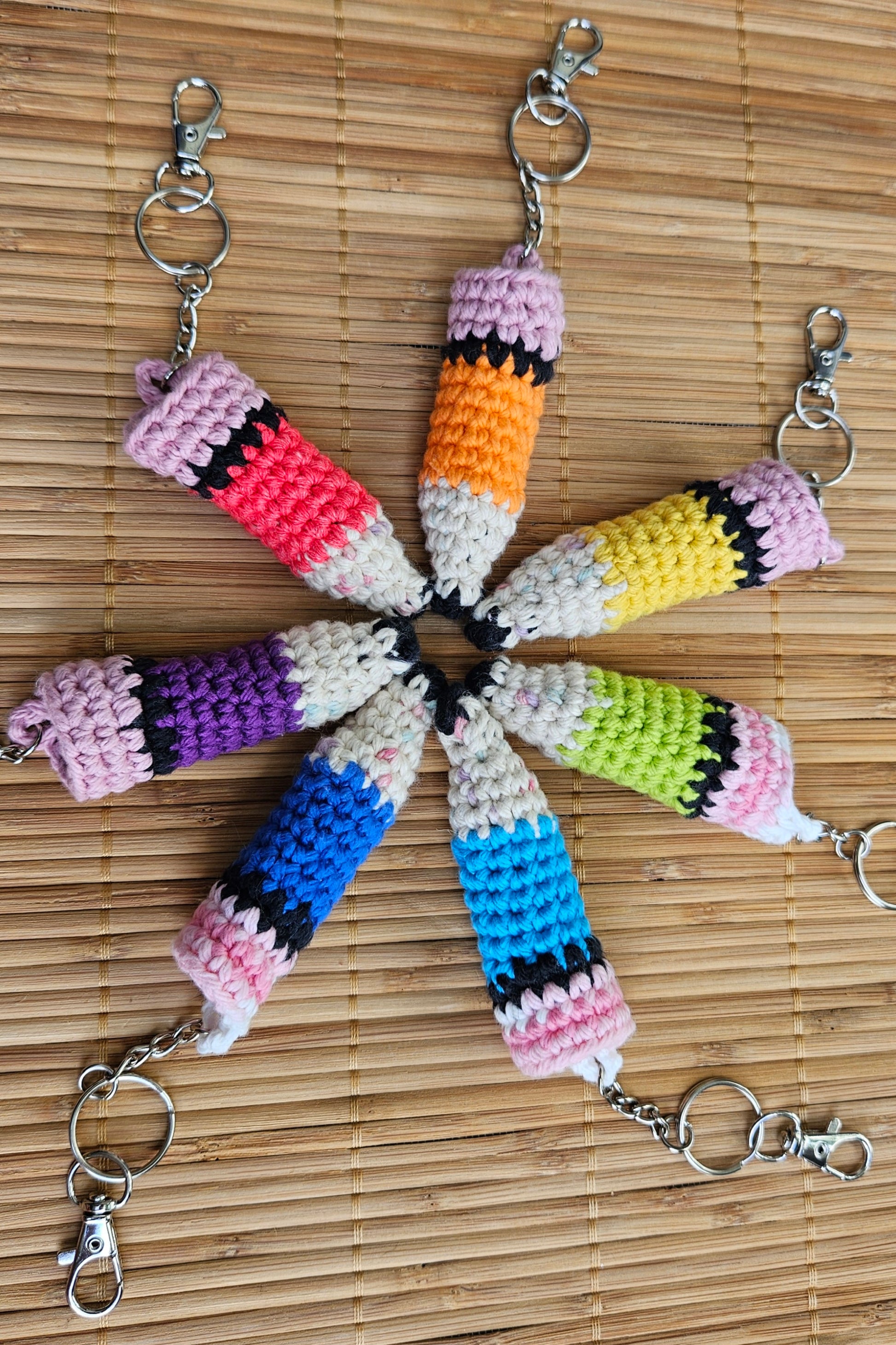 Color Pencil Crochet Lip Balm Chapstick Holder Keychain or Bag Charm