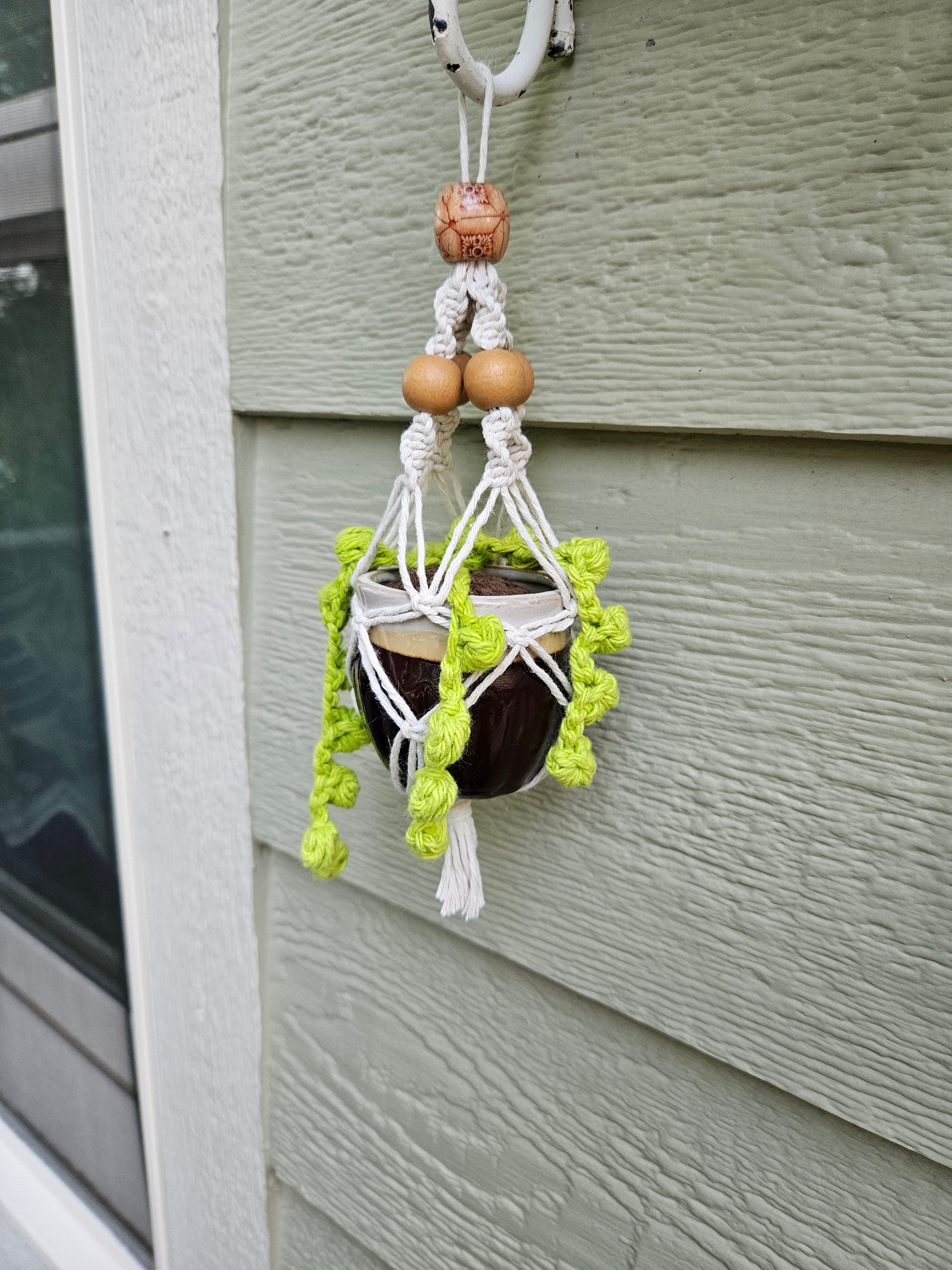 Crochet and Macrame Mini Hanging Potted Plant - Ceramic- Three Hounds Leather and Craft