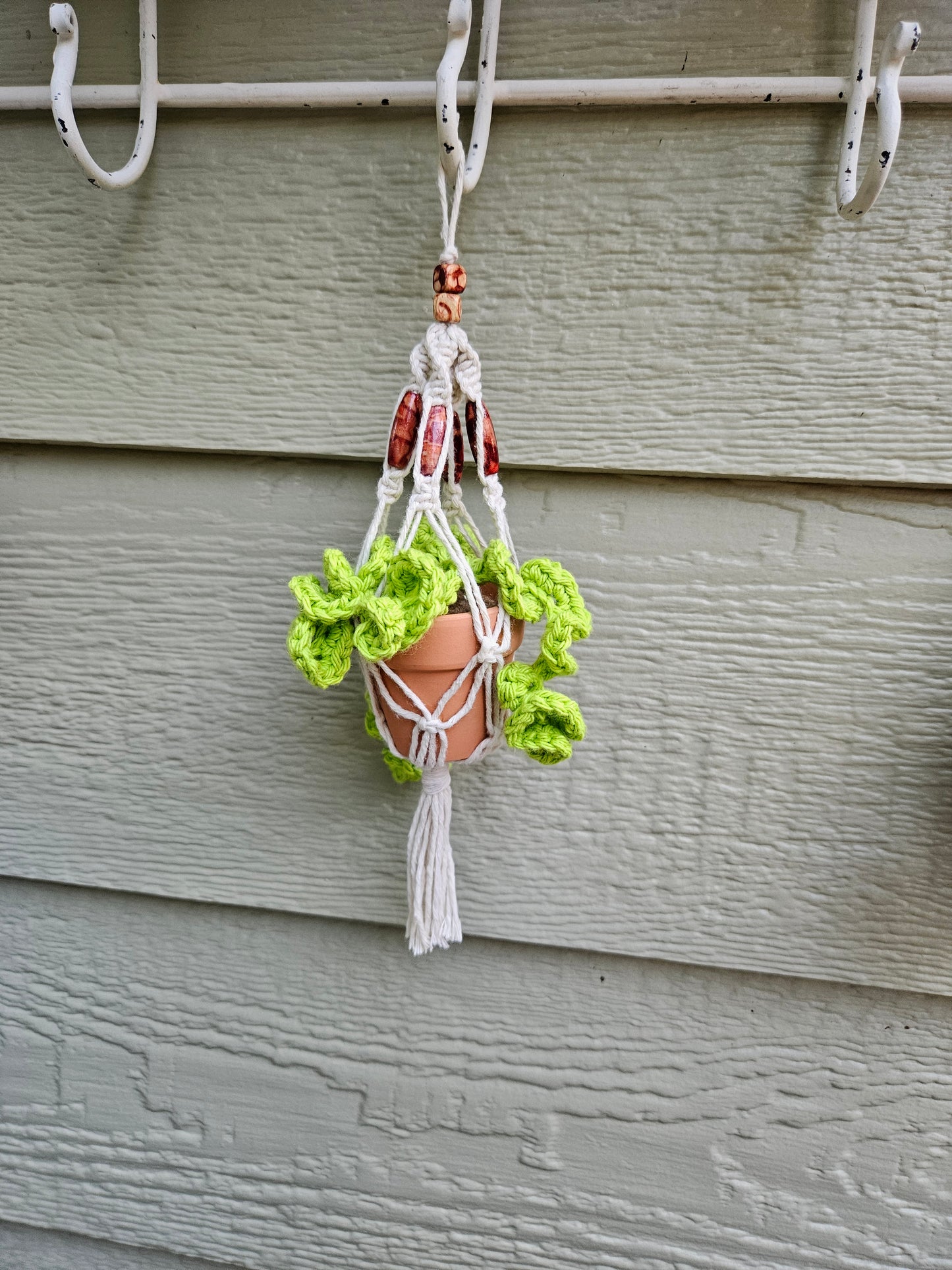 Crochet and Macrame Mini Hanging Potted Plant-Three Hounds Leather and Craft