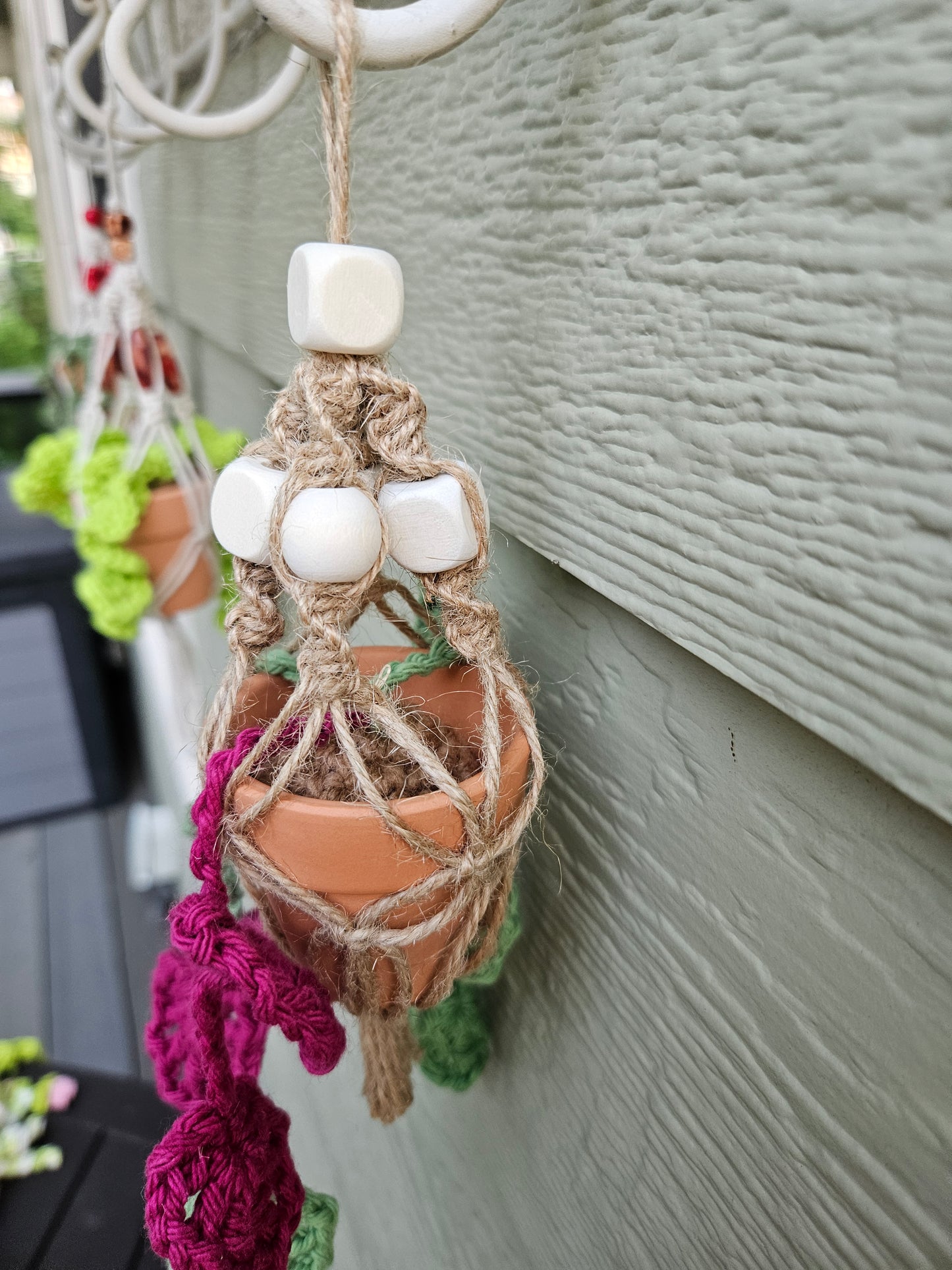 Crochet and Macrame Mini Hanging Potted Plant