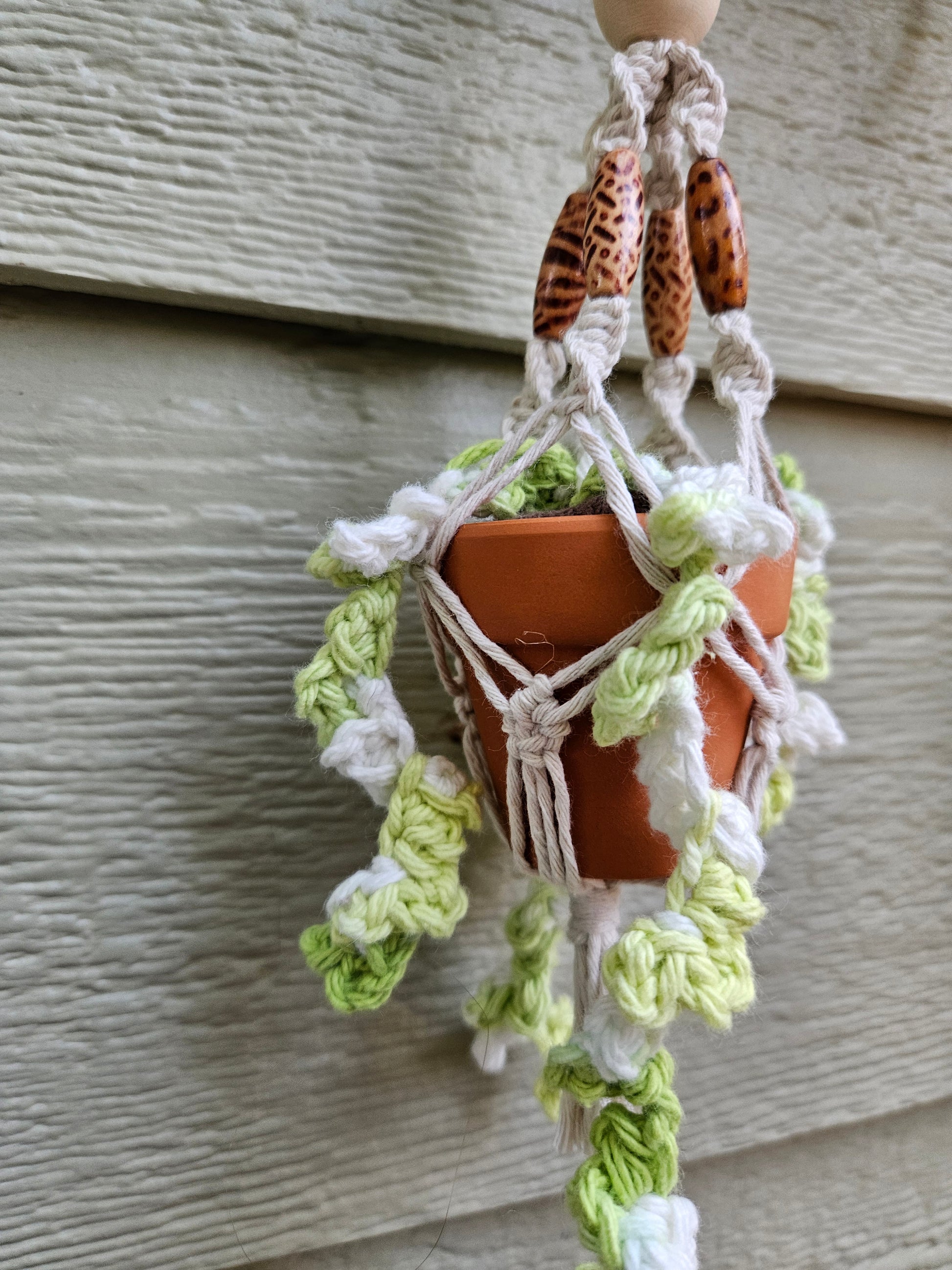 three hanging plants Crochet and Macrame Mini Hanging Potted Plant-Three Hounds – Three Hounds Leather and Craft